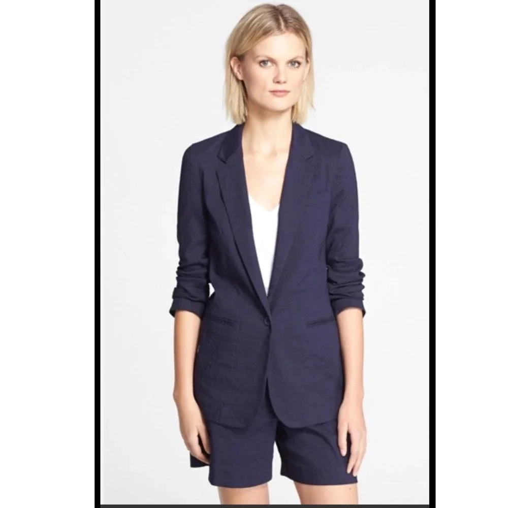 Theory Grinson Navy Linen Blend Blazer‎ 4 structured minimalist layered classic